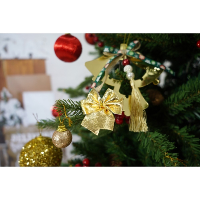 Set brad artificial de Craciun si elemente decorative, decorat cu conuri pin rosii, inaltime 210 cm, diametru 137 cm, 1172 ramuri, Flippy, verde, suport metalic inclus [5]