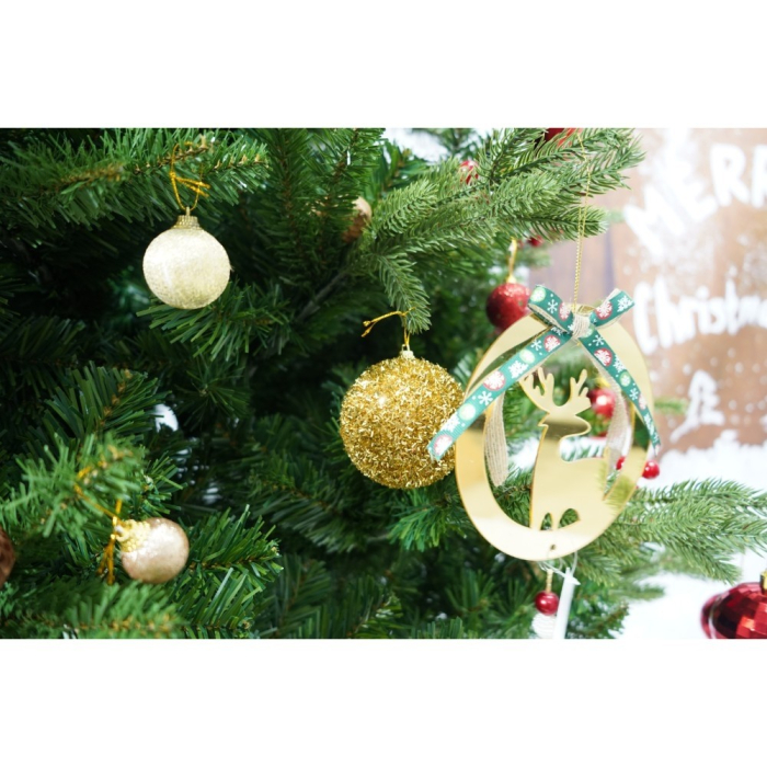 Set brad artificial de Craciun si elemente decorative, decorat cu conuri pin rosii, inaltime 210 cm, diametru 137 cm, 1172 ramuri, Flippy, verde, suport metalic inclus [5]