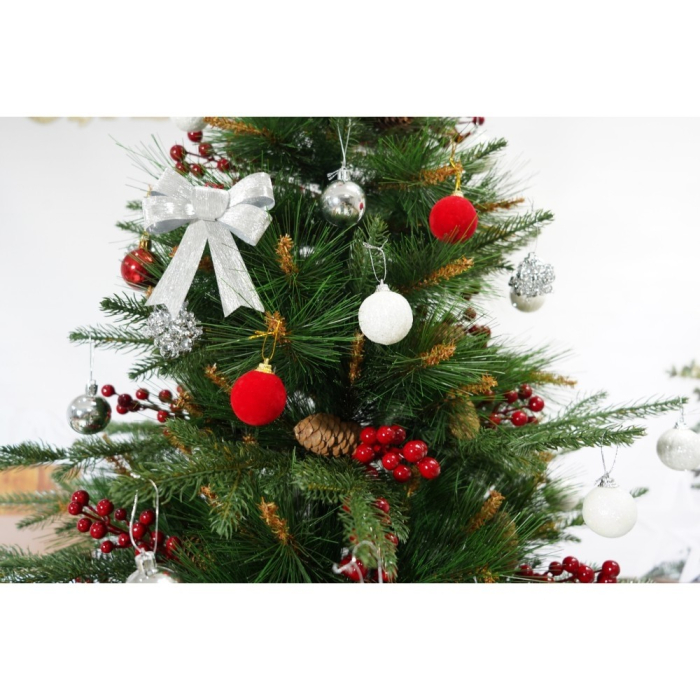 Set brad artificial de Craciun si elemente decorative, decorat cu conuri pin rosii, pentru interior/exterior, inaltime 210 cm, diametru 142 cm, 767 ramuri, Flippy, verde, suport metalic inclus [2]