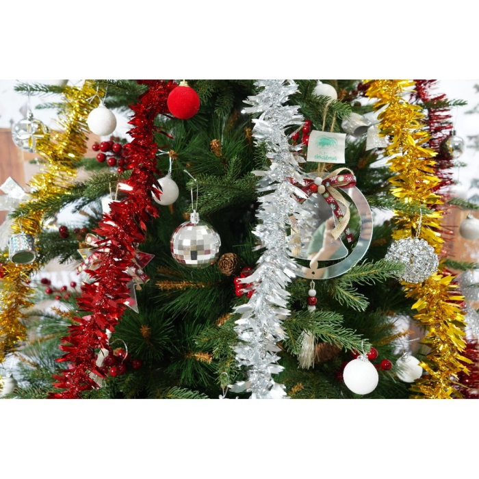 Set brad artificial de Craciun si elemente decorative, decorat cu conuri pin rosii, pentru interior/exterior, inaltime 210 cm, diametru 142 cm, 767 ramuri, Flippy, verde, suport metalic inclus [2]