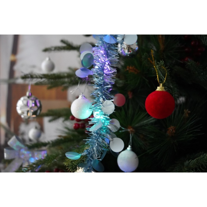 Set brad artificial de Craciun si elemente decorative, decorat cu conuri pin rosii, pentru interior/exterior, inaltime 210 cm, diametru 142 cm, 767 ramuri, Flippy, verde, suport metalic inclus [4]