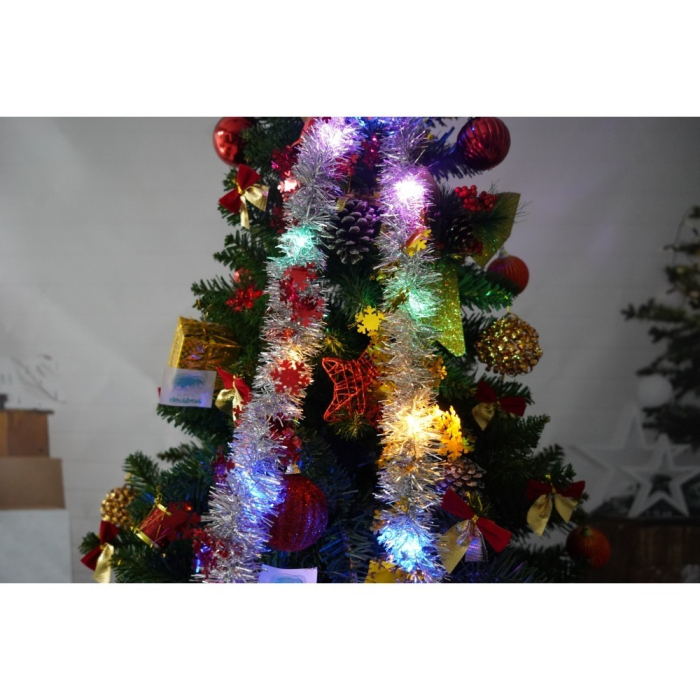 Set brad artificial de Craciun si elemente decorative, nins, decorat cu conuri pin, pentru interior/exterior, inaltime 210 cm, diametru 131 cm, 630 ramuri, Flippy, alb/verde, suport metalic inclus [4]