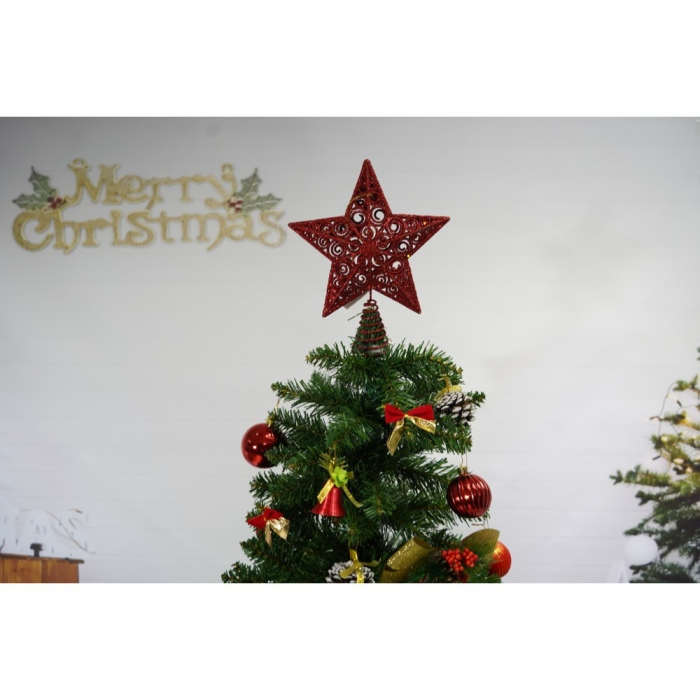 Set brad artificial de Craciun si elemente decorative, nins, decorat cu conuri pin, pentru interior/exterior, inaltime 210 cm, diametru 131 cm, 630 ramuri, Flippy, alb/verde, suport metalic inclus [3]