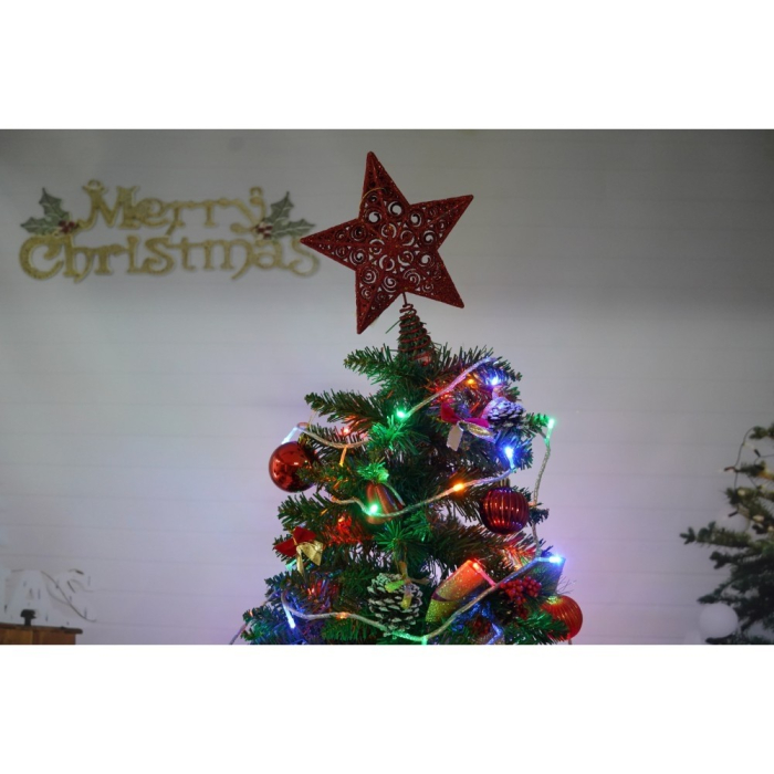 Set brad artificial de Craciun si elemente decorative, nins, decorat cu conuri pin, pentru interior/exterior, inaltime 210 cm, diametru 131 cm, 630 ramuri, Flippy, alb/verde, suport metalic inclus [3]