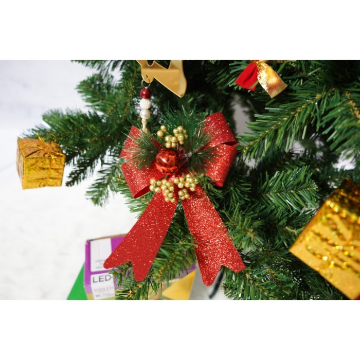 Set brad artificial de Craciun si elemente decorative, nins, decorat cu conuri pin, pentru interior/exterior, inaltime 210 cm, diametru 131 cm, 630 ramuri, Flippy, alb/verde, suport metalic inclus [6]