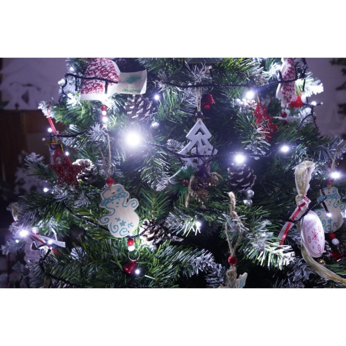 Set brad artificial de Craciun si elemente decorative, nins, decorat cu conuri pin, pentru perete/colt, inaltime 210 cm, diametru 149 cm, 1224 ramuri, Flippy, verde, suport metalic inclus [4]