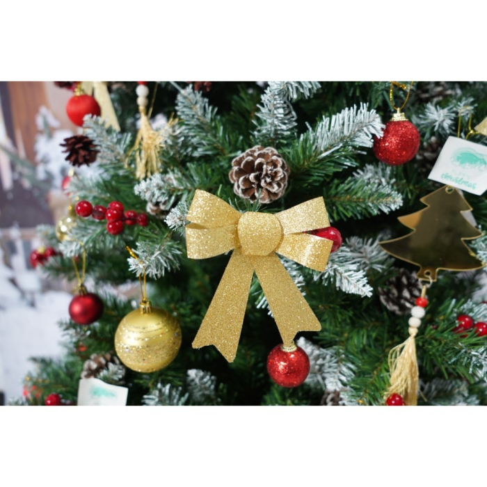 Set brad artificial de Craciun si elemente decorative, nins, decorat cu conuri pin rosii, inaltime 210 cm, diametru 106 cm, 643 ramuri, Flippy, verde, suport metalic inclus [6]