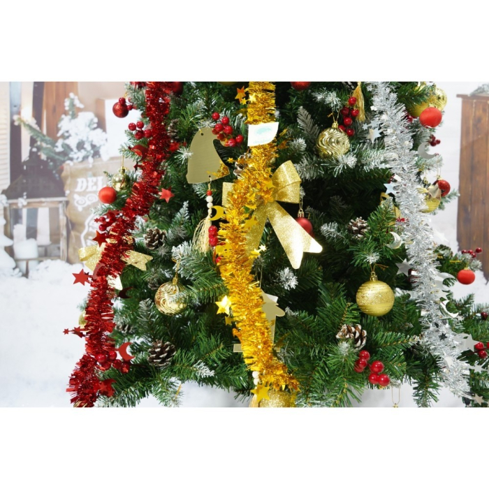 Set brad artificial de Craciun si elemente decorative, nins, decorat cu conuri pin rosii, inaltime 210 cm, diametru 106 cm, 643 ramuri, Flippy, verde, suport metalic inclus [5]