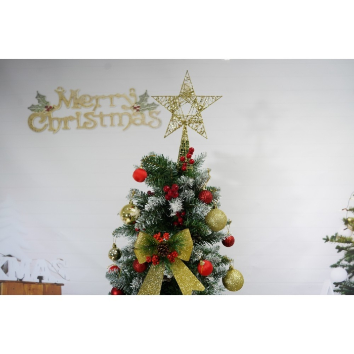 Set brad artificial de Craciun si elemente decorative, nins, decorat cu conuri pin rosii, inaltime 210 cm, diametru 106 cm, 643 ramuri, Flippy, verde, suport metalic inclus [3]