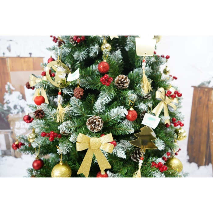 Set brad artificial de Craciun si elemente decorative, nins, decorat cu conuri pin rosii, inaltime 210 cm, diametru 106 cm, 643 ramuri, Flippy, verde, suport metalic inclus [5]