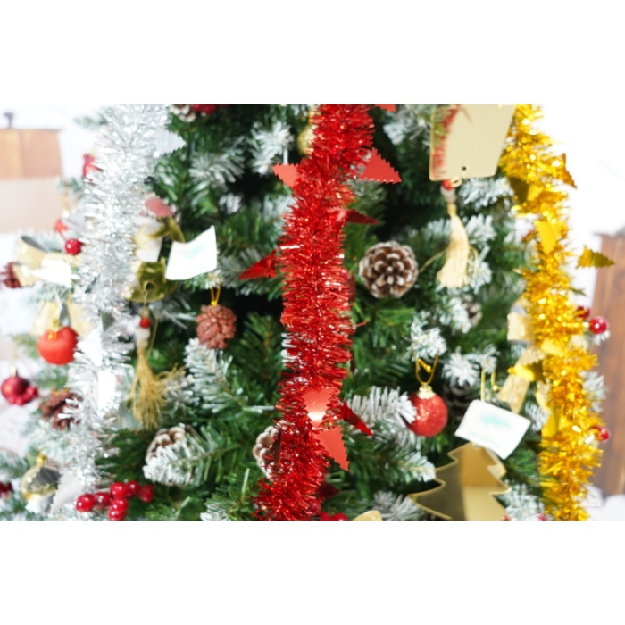 Set brad artificial de Craciun si elemente decorative, nins, decorat cu conuri pin rosii, inaltime 210 cm, diametru 106 cm, 643 ramuri, Flippy, verde, suport metalic inclus [3]