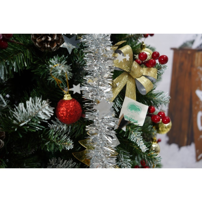 Set brad artificial de Craciun si elemente decorative, nins, decorat cu conuri pin rosii, inaltime 210 cm, diametru 106 cm, 643 ramuri, Flippy, verde, suport metalic inclus [6]