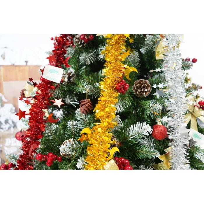 Set brad artificial de Craciun si elemente decorative, nins, decorat cu conuri pin rosii, inaltime 210 cm, diametru 106 cm, 643 ramuri, Flippy, verde, suport metalic inclus [4]