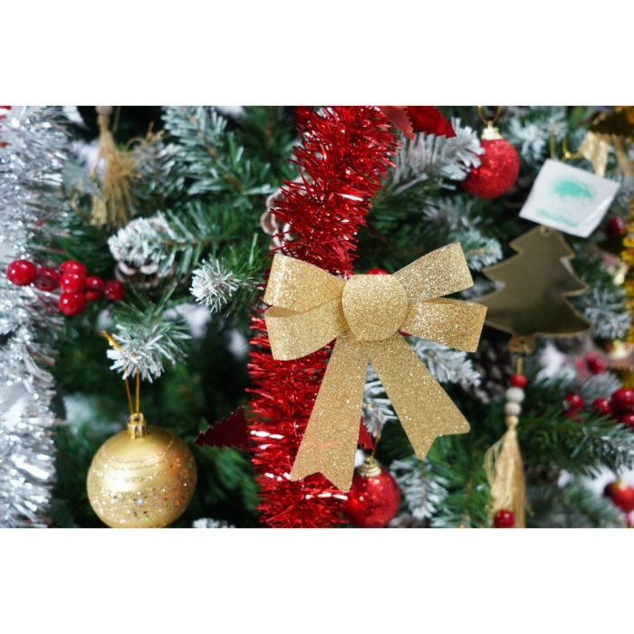 Set brad artificial de Craciun si elemente decorative, nins, decorat cu conuri pin rosii, inaltime 210 cm, diametru 106 cm, 643 ramuri, Flippy, verde, suport metalic inclus [6]