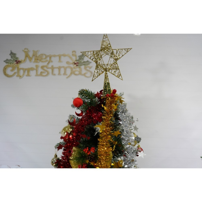 Set brad artificial de Craciun si elemente decorative, nins, decorat cu conuri pin rosii, inaltime 210 cm, diametru 106 cm, 643 ramuri, Flippy, verde, suport metalic inclus [3]