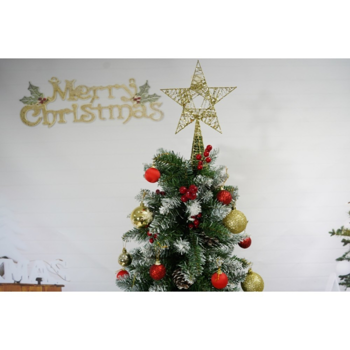 Set brad artificial de Craciun si elemente decorative, nins, decorat cu conuri pin rosii, inaltime 210 cm, diametru 106 cm, 643 ramuri, Flippy, verde, suport metalic inclus [3]