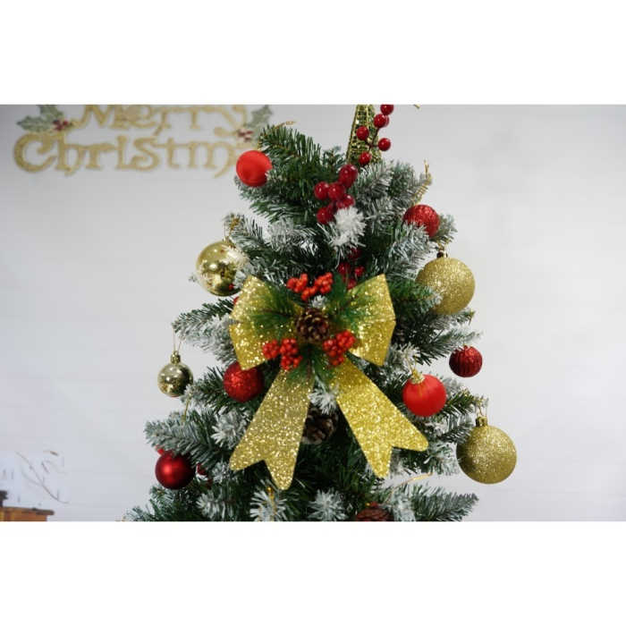 Set brad artificial de Craciun si elemente decorative, nins, decorat cu conuri pin rosii, inaltime 210 cm, diametru 106 cm, 643 ramuri, Flippy, verde, suport metalic inclus [4]