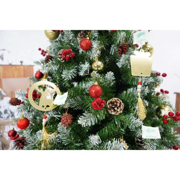 Set brad artificial de Craciun si elemente decorative, nins, decorat cu conuri pin rosii, inaltime 210 cm, diametru 106 cm, 643 ramuri, Flippy, verde, suport metalic inclus [4]