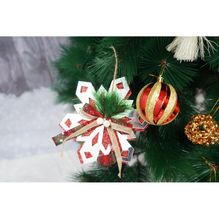 Set brad artificial de Craciun si elemente decorative tip pin, inaltime 210 cm, diametru 115 cm, 350 ramuri cu ace 3D 12 cm, Flippy, verde, suport metalic inclus [3]