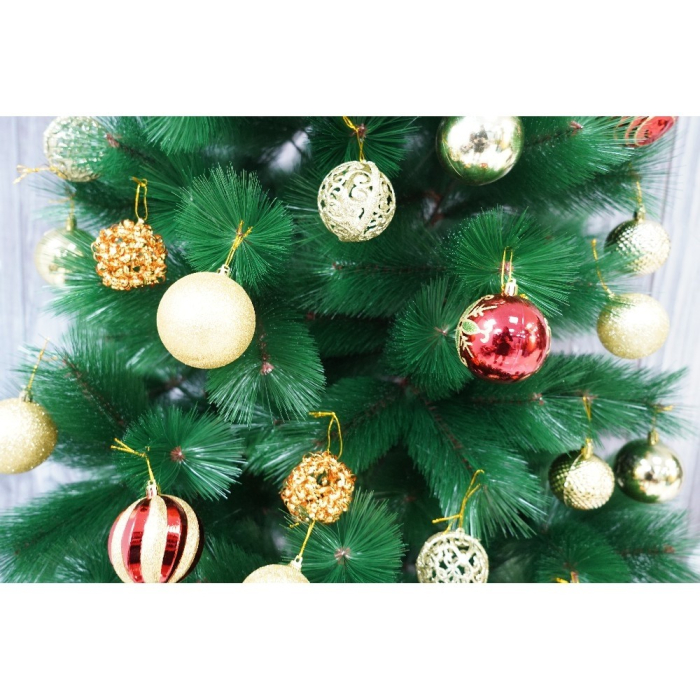 Set brad artificial de Craciun si elemente decorative tip pin, inaltime 210 cm, diametru 115 cm, 350 ramuri cu ace 3D 12 cm, Flippy, verde, suport metalic inclus [3]