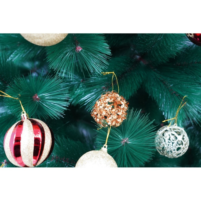 Set brad artificial de Craciun si elemente decorative tip pin, inaltime 210 cm, diametru 115 cm, 350 ramuri cu ace 3D 12 cm, Flippy, verde, suport metalic inclus [5]