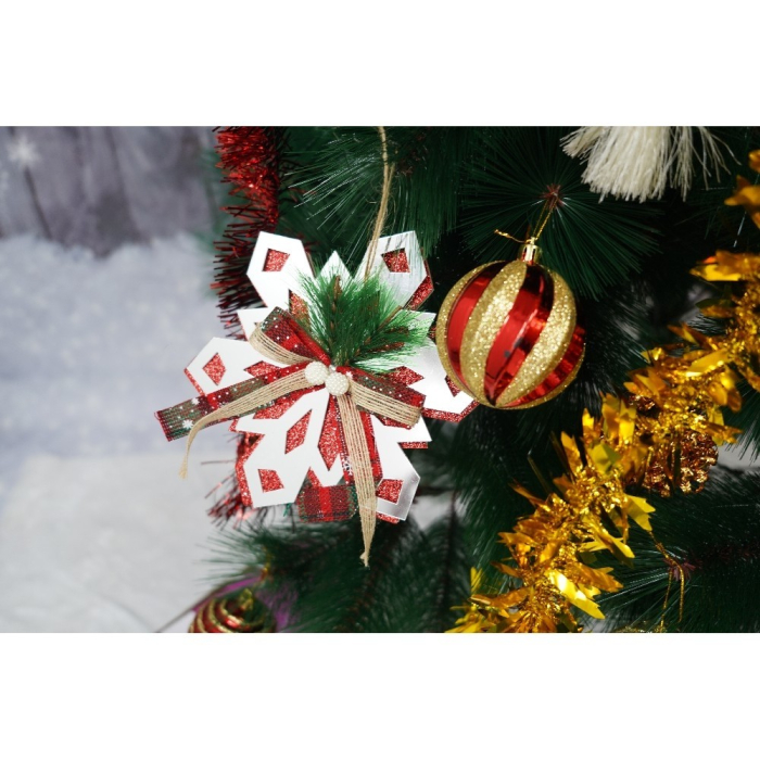 Set brad artificial de Craciun si elemente decorative tip pin, inaltime 210 cm, diametru 115 cm, 350 ramuri cu ace 3D 12 cm, Flippy, verde, suport metalic inclus [5]