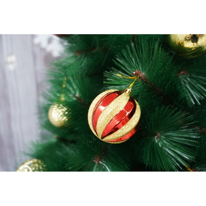 Set brad artificial de Craciun si elemente decorative tip pin, inaltime 210 cm, diametru 115 cm, 350 ramuri cu ace 3D 12 cm, Flippy, verde, suport metalic inclus [4]