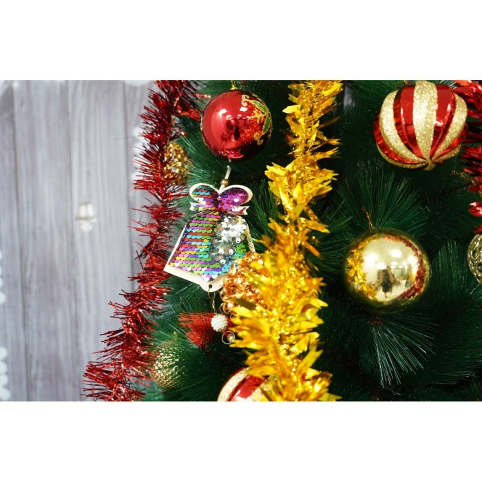 Set brad artificial de Craciun si elemente decorative tip pin, inaltime 210 cm, diametru 115 cm, 350 ramuri cu ace 3D 12 cm, Flippy, verde, suport metalic inclus [4]