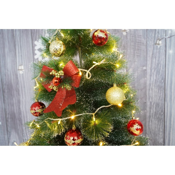 Set brad artificial de Craciun si elemente decorative tip pin inzapezit, inaltime 210 cm, diametru 115 cm, 350 ramuri cu ace 3D 12 cm, Flippy, verde cu varfuri, ninse, suport metalic inclus [4]