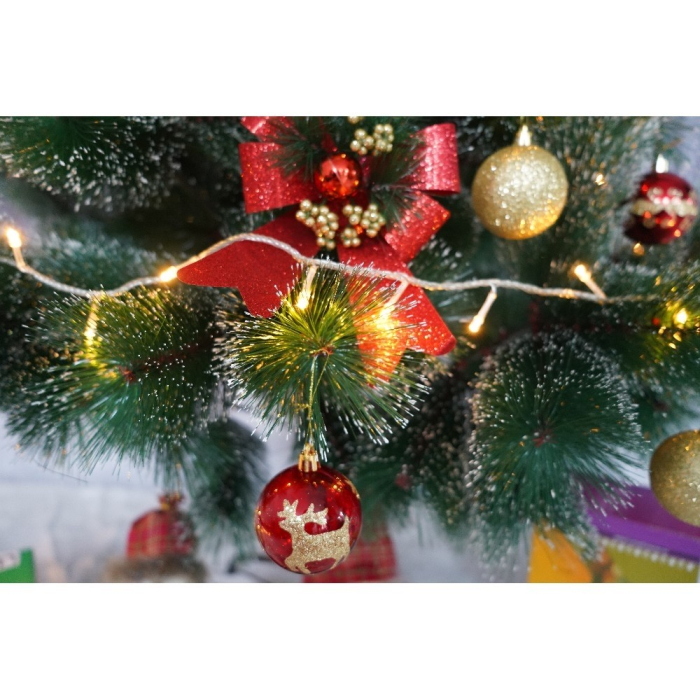 Set brad artificial de Craciun si elemente decorative tip pin inzapezit, inaltime 210 cm, diametru 115 cm, 350 ramuri cu ace 3D 12 cm, Flippy, verde cu varfuri, ninse, suport metalic inclus [5]