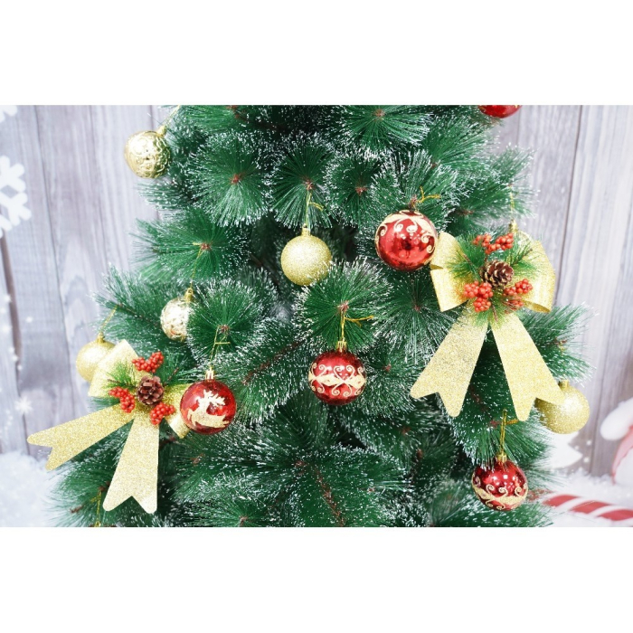 Set brad artificial de Craciun si elemente decorative tip pin inzapezit, inaltime 210 cm, diametru 115 cm, 350 ramuri cu ace 3D 12 cm, Flippy, verde cu varfuri, ninse, suport metalic inclus [4]