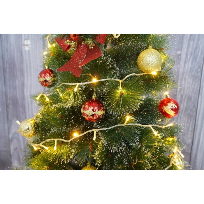 Set brad artificial de Craciun si elemente decorative tip pin inzapezit, inaltime 210 cm, diametru 115 cm, 350 ramuri cu ace 3D 12 cm, Flippy, verde cu varfuri, ninse, suport metalic inclus [3]