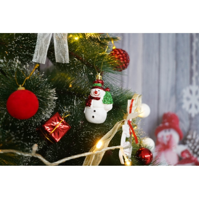 Set brad artificial de Craciun si elemente decorative tip pin inzapezit tip 1, inaltime 150 cm, diametru 85 cm, 160 ramuri cu ace 3D 12 cm, Flippy, verde cu varfuri, ninse, suport metalic inclus [3]