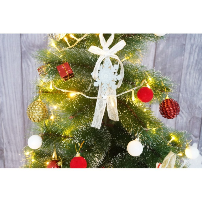 Set brad artificial de Craciun si elemente decorative tip pin inzapezit tip 2, inaltime 150 cm, diametru 85 cm, 160 ramuri cu ace 3D 12 cm, Flippy, verde cu varfuri, ninse, suport metalic inclus [3]