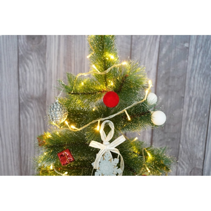 Set brad artificial de Craciun si elemente decorative tip pin inzapezit tip 2, inaltime 150 cm, diametru 85 cm, 160 ramuri cu ace 3D 12 cm, Flippy, verde cu varfuri, ninse, suport metalic inclus [2]