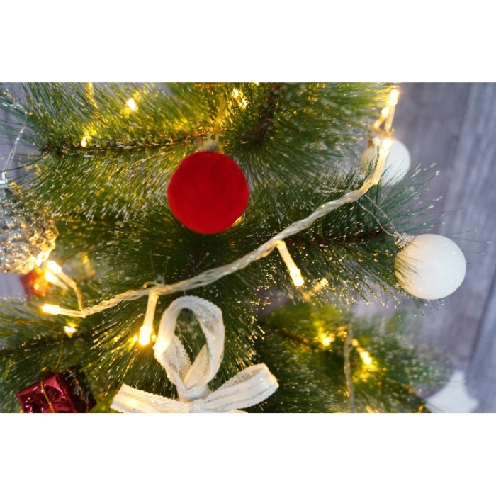 Set brad artificial de Craciun si elemente decorative tip pin inzapezit tip 2, inaltime 150 cm, diametru 85 cm, 160 ramuri cu ace 3D 12 cm, Flippy, verde cu varfuri, ninse, suport metalic inclus [5]