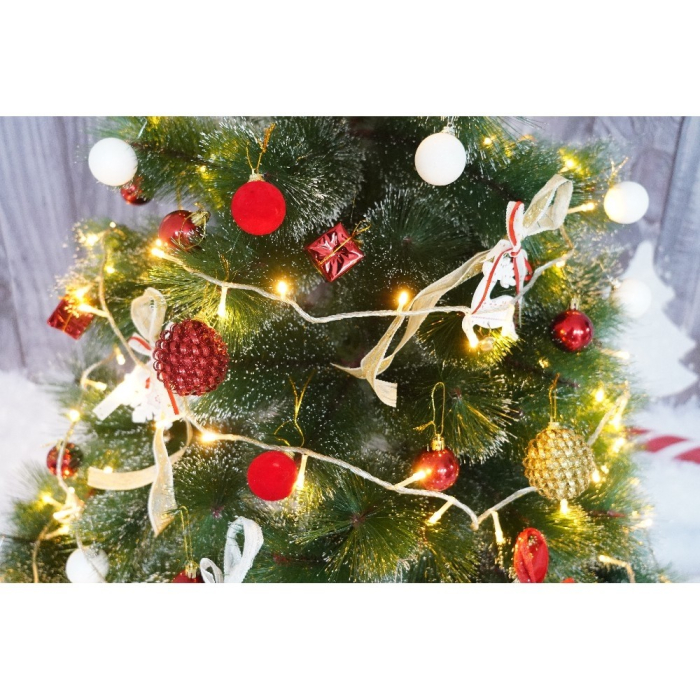 Set brad artificial de Craciun si elemente decorative tip pin inzapezit tip 2, inaltime 150 cm, diametru 85 cm, 160 ramuri cu ace 3D 12 cm, Flippy, verde cu varfuri, ninse, suport metalic inclus [4]