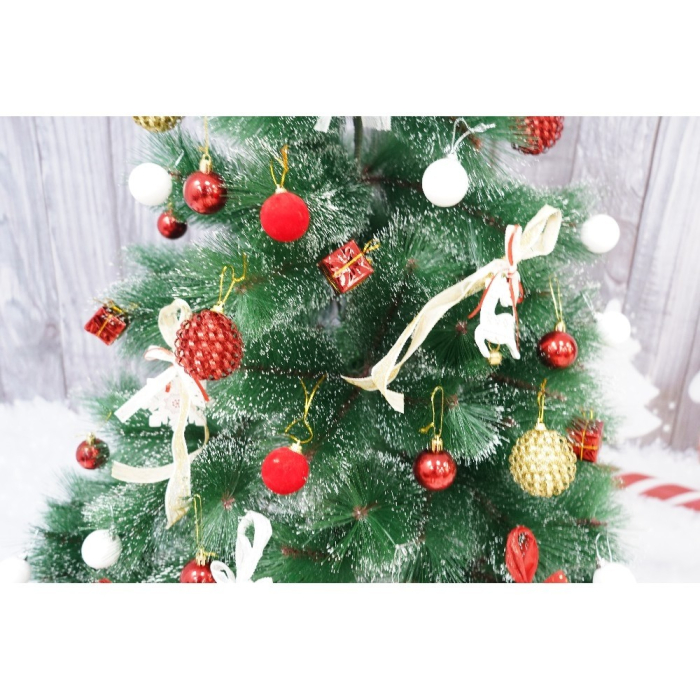 Set brad artificial de Craciun si elemente decorative tip pin inzapezit tip 3, inaltime 150 cm, diametru 85 cm, 160 ramuri cu ace 3D 12 cm, Flippy, verde cu varfuri, ninse, suport metalic inclus [2]