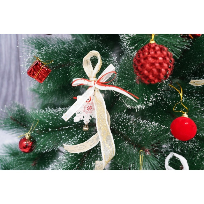 Set brad artificial de Craciun si elemente decorative tip pin inzapezit tip 3, inaltime 150 cm, diametru 85 cm, 160 ramuri cu ace 3D 12 cm, Flippy, verde cu varfuri, ninse, suport metalic inclus [3]