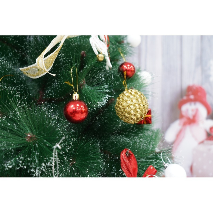 Set brad artificial de Craciun si elemente decorative tip pin inzapezit tip 3, inaltime 150 cm, diametru 85 cm, 160 ramuri cu ace 3D 12 cm, Flippy, verde cu varfuri, ninse, suport metalic inclus [4]