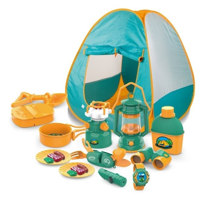 Set camping exterior/interior pentru copii, 7 accesorii cu tematica si cort, multicolor [1]