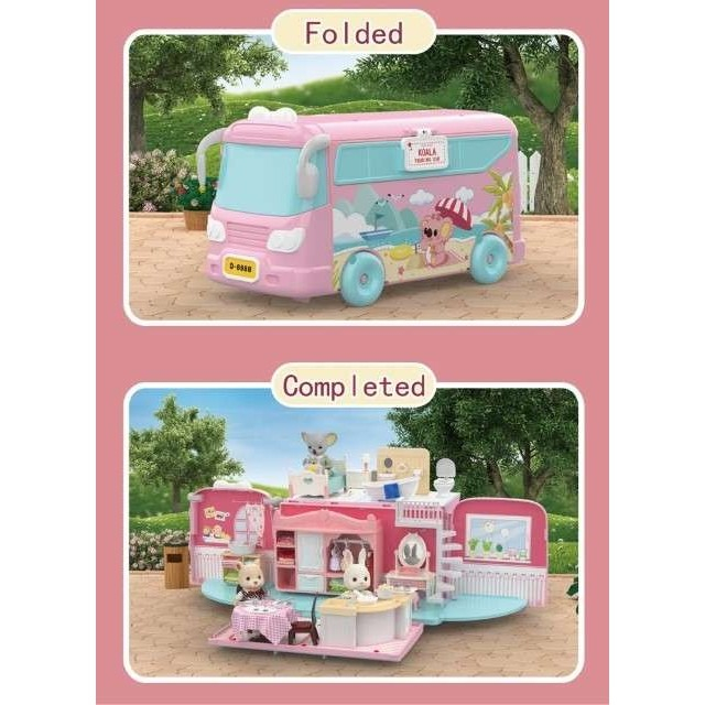 Set casa de papusi tip van, 2 in 1 autobuz si casa, 43 accesorii si mobilier, +3 ani, roz [6]