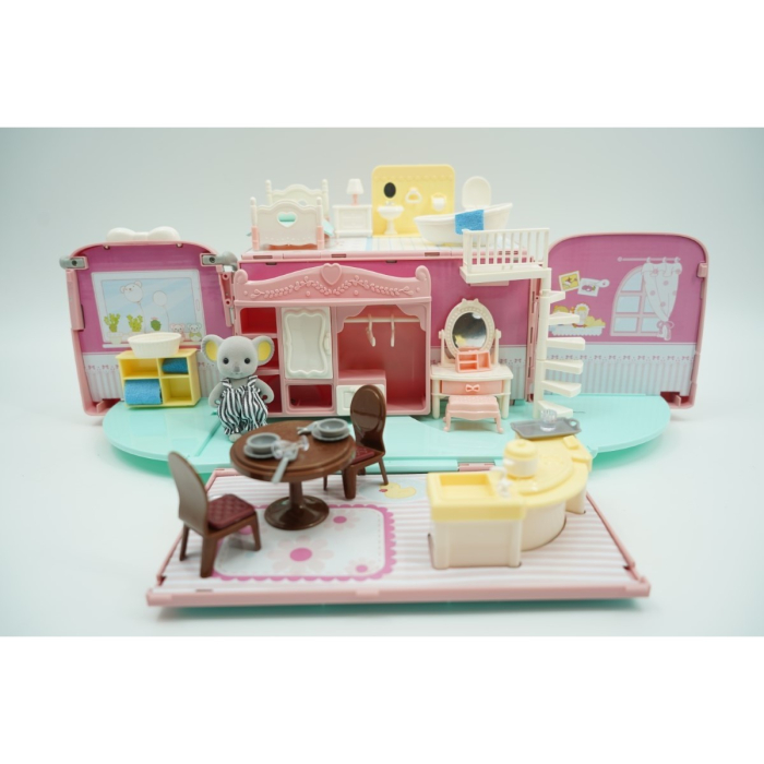 Set casa de papusi tip van, 2 in 1 autobuz si casa, 43 accesorii si mobilier, +3 ani, roz [4]