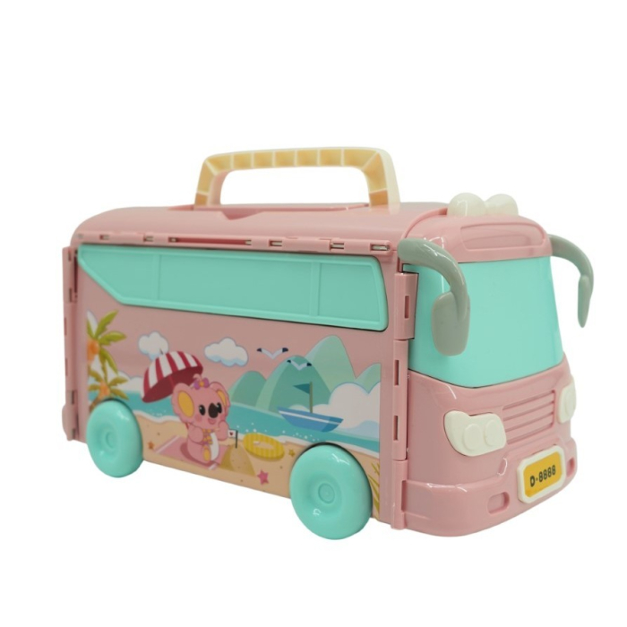 Set casa de papusi tip van, 2 in 1 autobuz si casa, 43 accesorii si mobilier, +3 ani, roz [3]