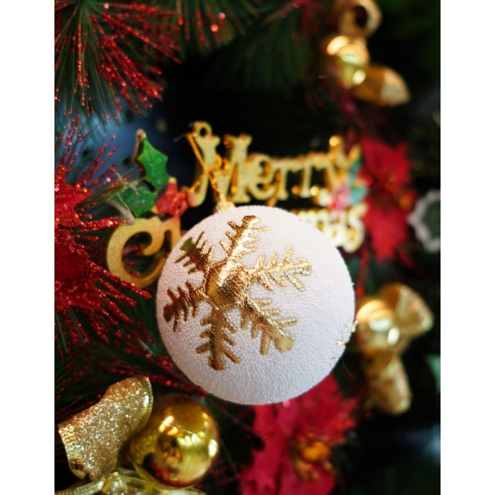 Set de 12 ornamente de brad, Flippy, de tip Glob, Alb/ Rosu, din polistiren, cu finisaj sclipitor , cutie  8  cm adancime x 32  cm lungime x 24  cm inaltime [10]