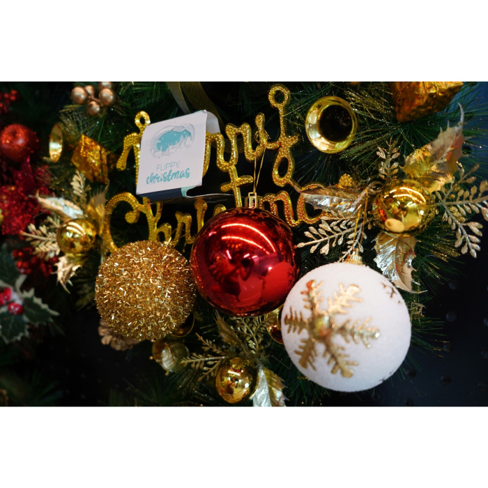 Set de 12 ornamente de brad, Flippy, de tip Glob, Alb/ Rosu, din polistiren, cu finisaj sclipitor , cutie  8  cm adancime x 32  cm lungime x 24  cm inaltime [4]