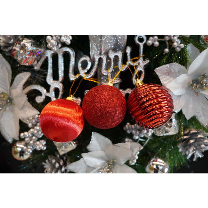 Set de 12 ornamente de brad, Flippy, de tip Glob, Rosu, din polistiren, cu finisaj sclipitor , cutie  6  cm adancime x 23  cm lungime x 18  cm inaltime [5]