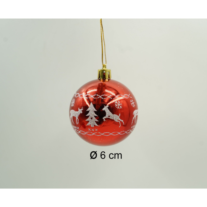 Set de 24 ornamente de brad, Flippy, de tip Glob, Alb/ Rosu, cu ø de 6 cm, din plastic, cu finisaj sclipitor , cutie  14  cm lungime x 32  cm inaltime x 14  cm adancime [5]