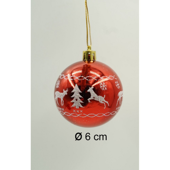 Set de 24 ornamente de brad, Flippy, de tip Glob, Alb/ Rosu, cu ø de 6 cm, din plastic, cu finisaj sclipitor , cutie  14  cm lungime x 32  cm inaltime x 14  cm adancime [10]