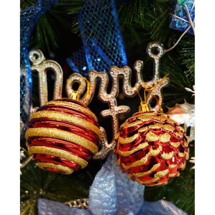 Set de 24 ornamente de brad, Flippy, de tip Glob, Alb/ Rosu, cu ø de 7 cm, din plastic, cu finisaj sclipitor , cutie  16  cm lungime x 36  cm inaltime x 16  cm adancime [9]